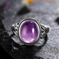 925 sterling silver ring vintage natural 8x10mm oval amethyst rings for women anniversary wedding party gift fine jewelry