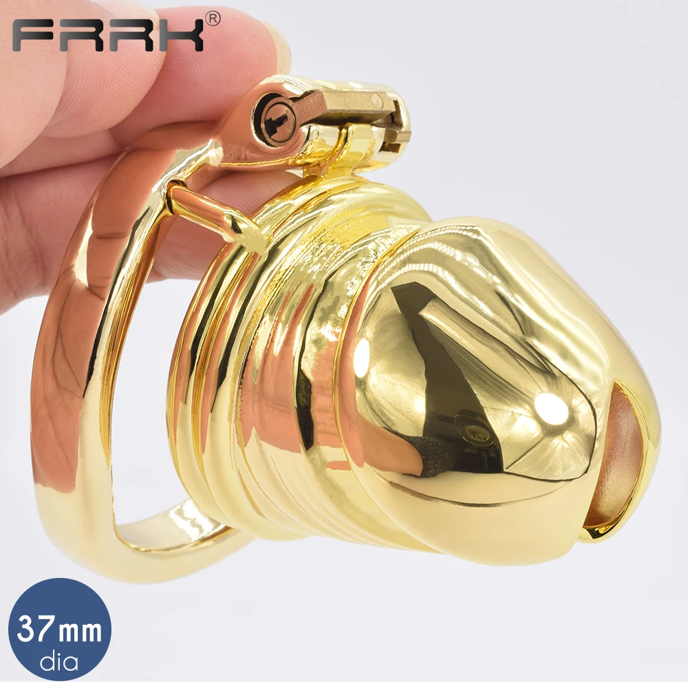 

FRRK Golden Chastity Cage Fetish BDSM Sex Toys Bondage Belt Devices for Male CB Penis Rings Stealth Lock Cock Wrapped Scrotum