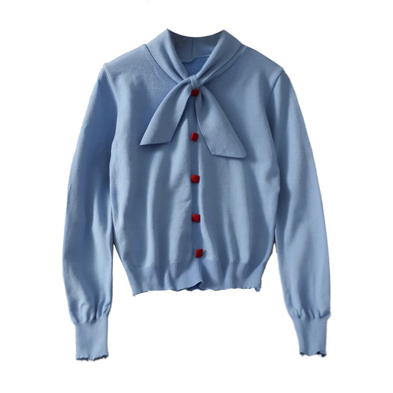 

Kimutomo Sweet Girls Knitted Cardigans Spring Autumn Chic Korean Ladies Butterfly Collar Single Breasted Solid Long Sleeve Tops