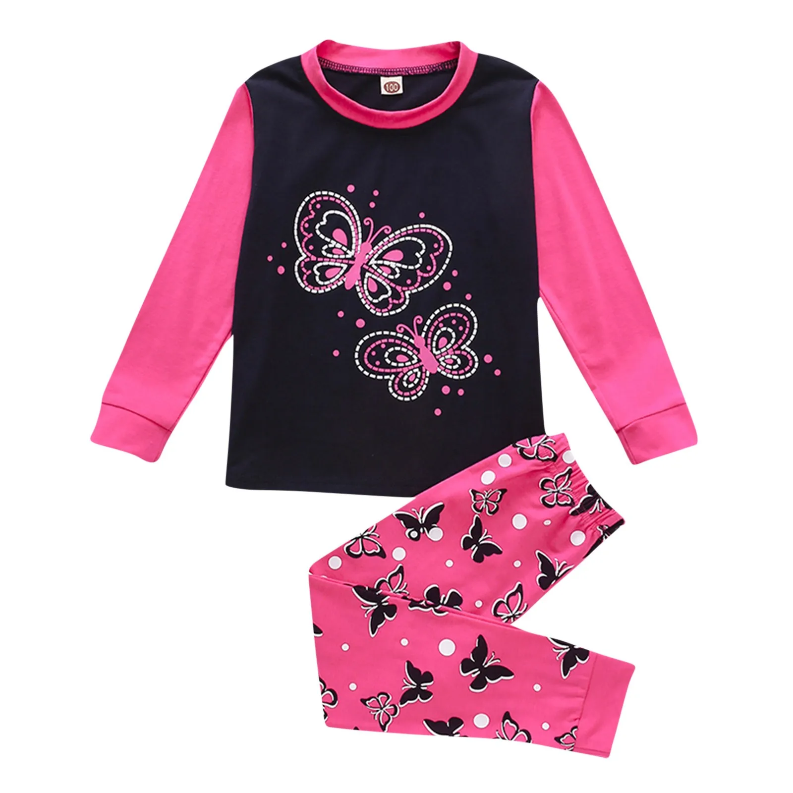 

Toddler Baby Girls Pajama Sets Winter Clothing Set Butterfly Printed Top+Pants Kids Sleepwear Outfit Girl Clothes 1 2 3 4 5 6 8Y