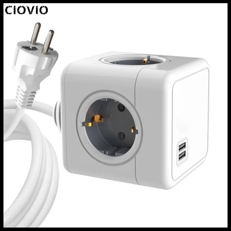 

CIOVIO With 1.5m Wire Smart Home Power Cube Socket Adapter Power Strip Multi Switched Sockets 3680W 16A