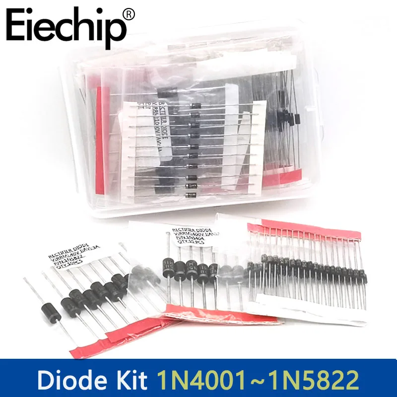 350pcs Rectifier Diode Kit Box FR107 FR207 1N4148 1N4001 1N4004 1N4007  1N5408 1N5819 1N5822 Fast Switching Schottky Diodes Set