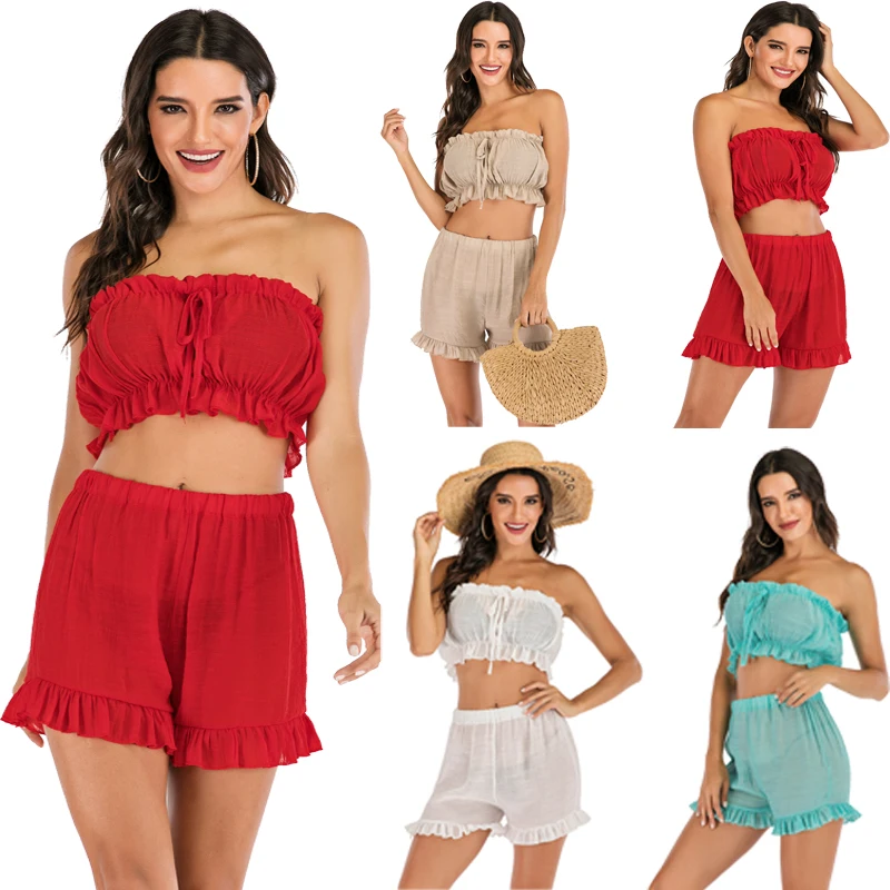 Комплект пляжного бикини в стиле бохо 2020 накидка из 2 предметов пляжная одежда