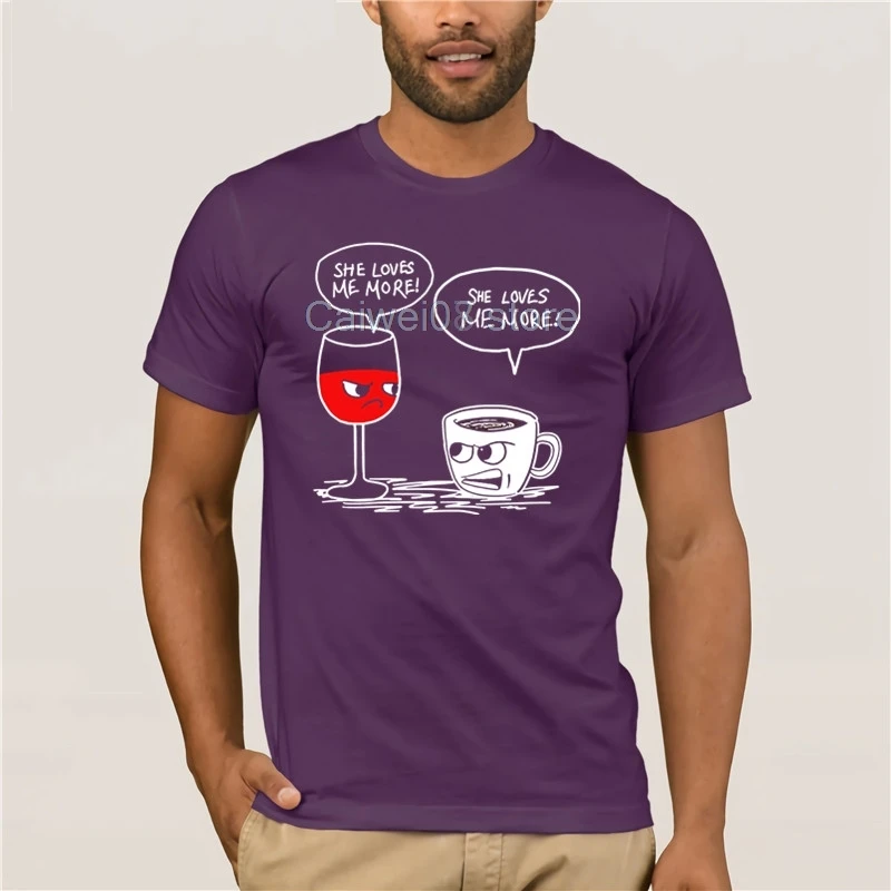 

round neck cool man's T-shirt She Loves Me More Wine And Coffee Hoodie Funny casual fashion round neck cool man's T-shirt