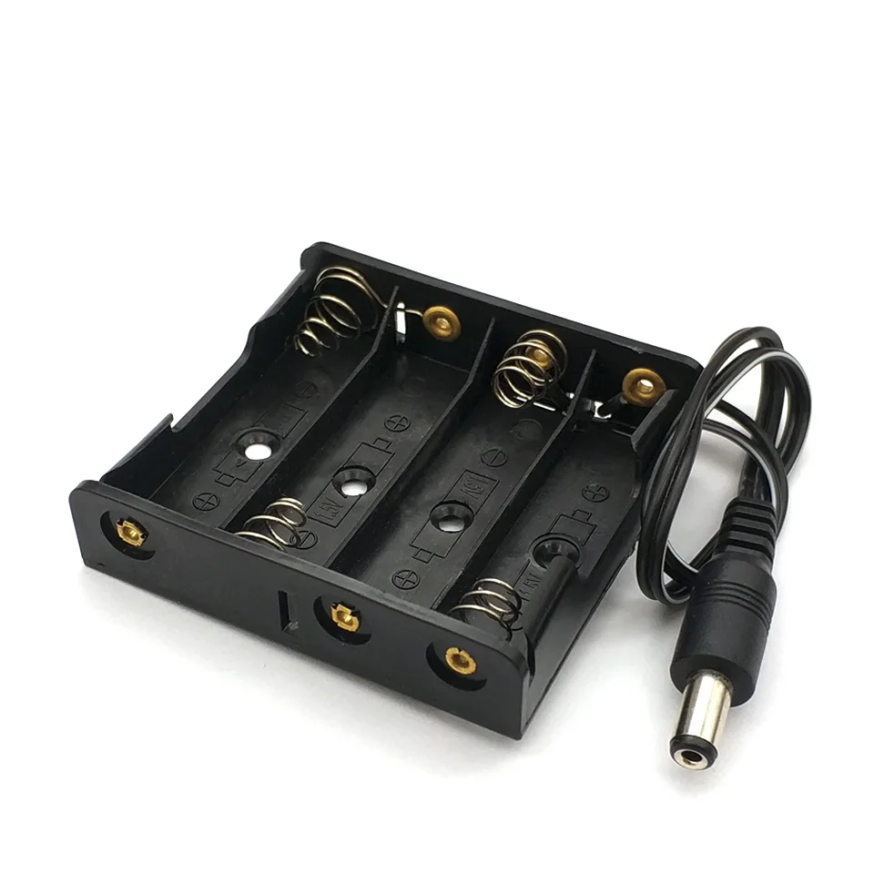 4x1 5 V AA держатель батареи пластиковый чехол коробка для хранения батарей с DC 5*2 1 мм