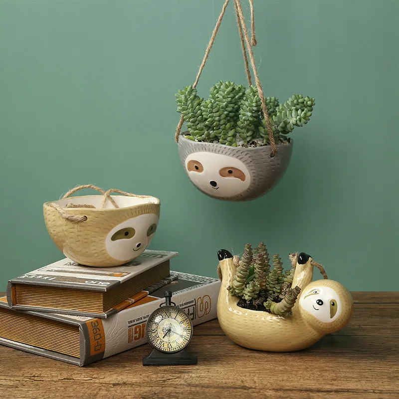 

Ceramic Vase Wall Hanging Sloth Flower Pot Scindapsus Chlorophytum Potted Plant Nordic Home Garden Decoration Animal Flower Pot