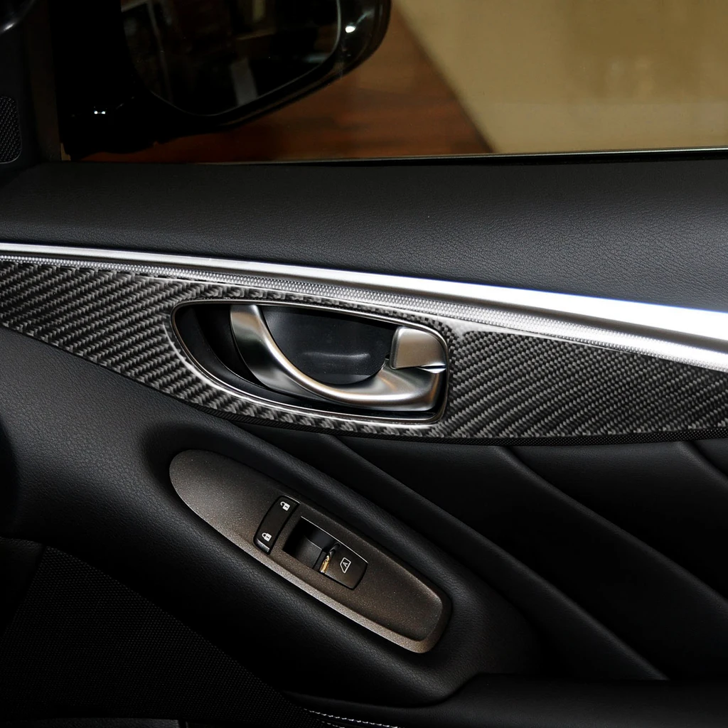 

Car Interior Handle Stickers Decor Strip Carbon Fiber Inner Door Panel Trim Cover Fit For Infiniti Q50 2014 2015 Mat
