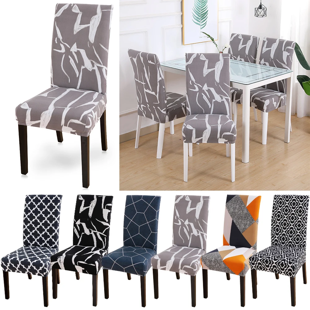 

Junejour | Geometric Pattern Dining Room Chair Cover Spandex Removable Washable Stretch Elastic Seat Cover For Hotel Wedding