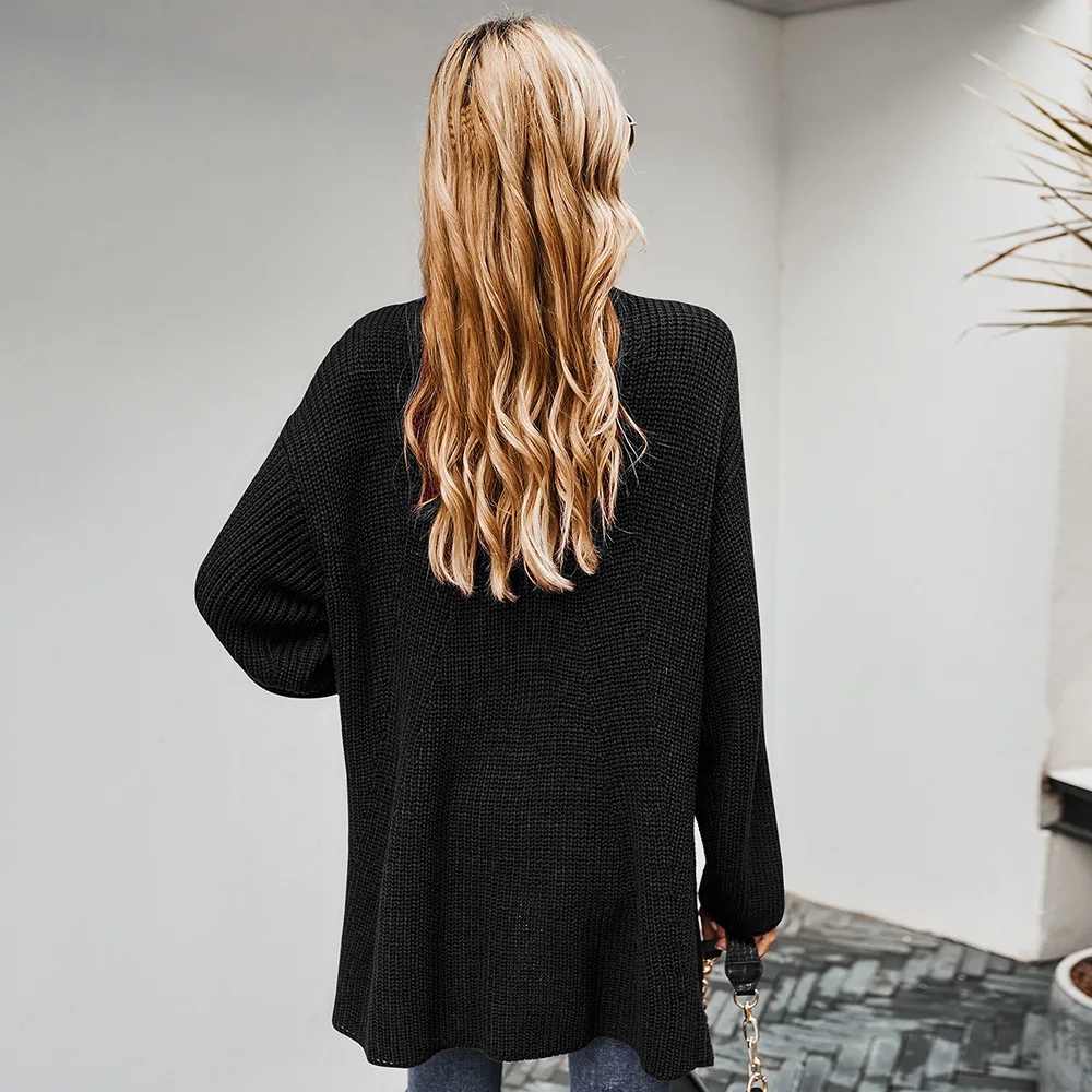 

Knitwear Winter 2021 Solid Knitted Cardigan Open Stitch Cardigan Crochet Mujer Thick Coats Jackets Long Sleeve Sweater for Women