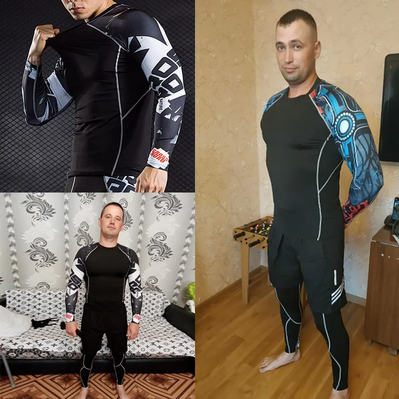 2021 Мужская футболка для фитнеса бега ММА Рашгард с длинным рукавом Кроссфит