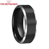tungsten wedding band engagement rings for men women 8mm black beveled edges matte finish comfort fit