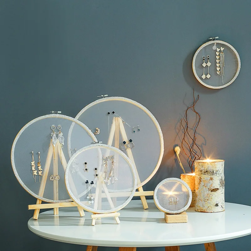 

Fashion Jewelry Organizer Stand White Net Yarn Earring Holder Pesentoir Fashion Earrings Display Rack Etagere New Design Arrival