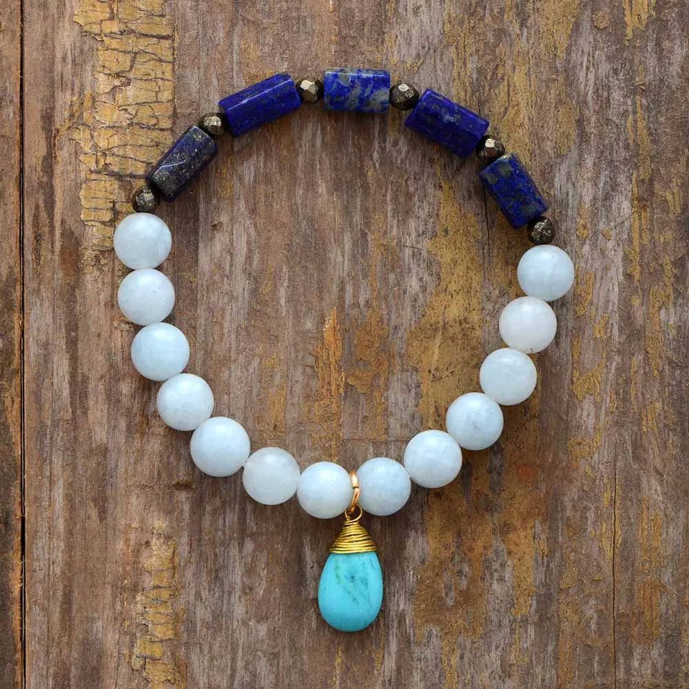 Премиум браслет из бисера лазурит женские эластичные браслеты шармы мала Йога