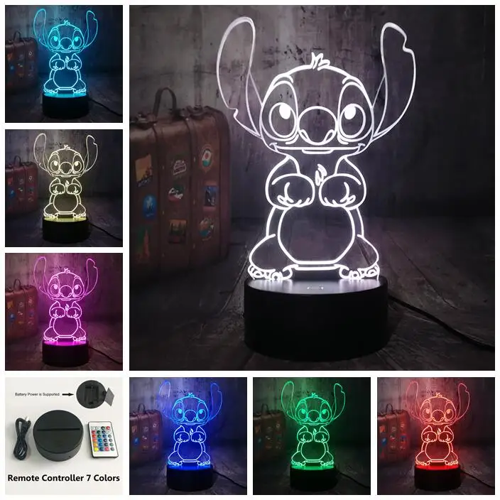 Controller 7 Color Мультяшный милый Ститч 3D светодиодный ночник 7 цветов для сна настольная лампа домашний декор праздник Дети год рождественский подарок - Испускаемый цвет: Controller 7 Color