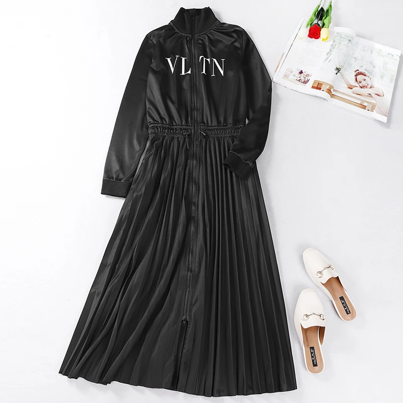 Осенне зимнее модное женское платье со стоячим воротником новинка 2020 черное