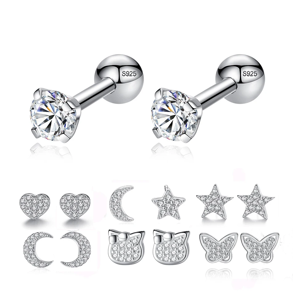 

Fashion Cubic Zircon Moon stars Heart Earrings for Women Children Girls 925 Sterling Silver Crystal Stud Earrings Silver Jewelry