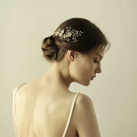 o835 handmade pearl bridal hair comb leaf branch gold wedding hair clip bride wedding hair accessories