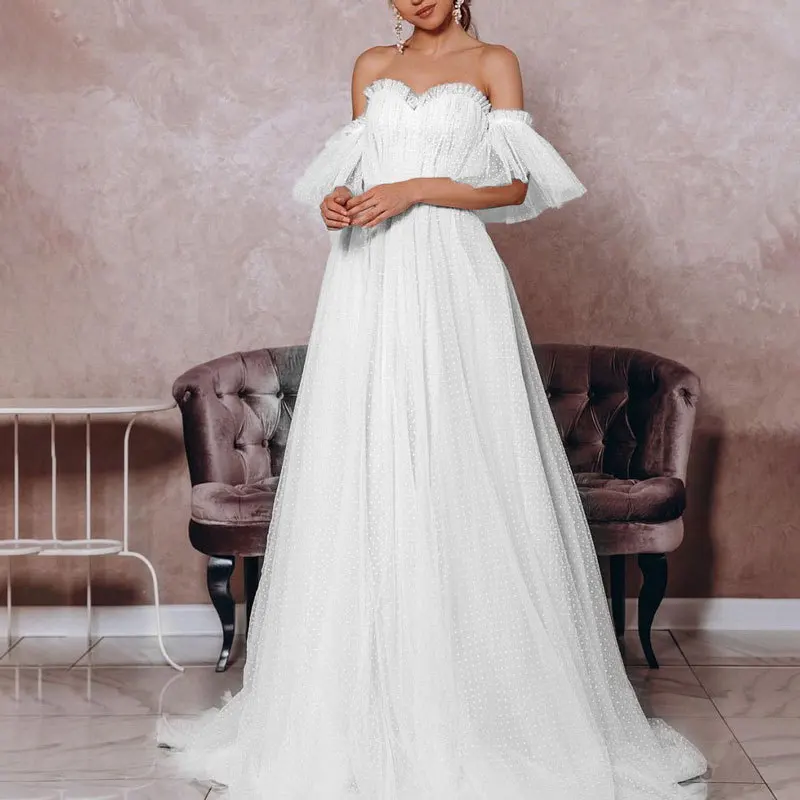 Temperament Wedding Dress Heart-shaped Collar Heart-shaped Collar Tulle Wedding Dress Fairy Skirt Suitable for Formal Occasions