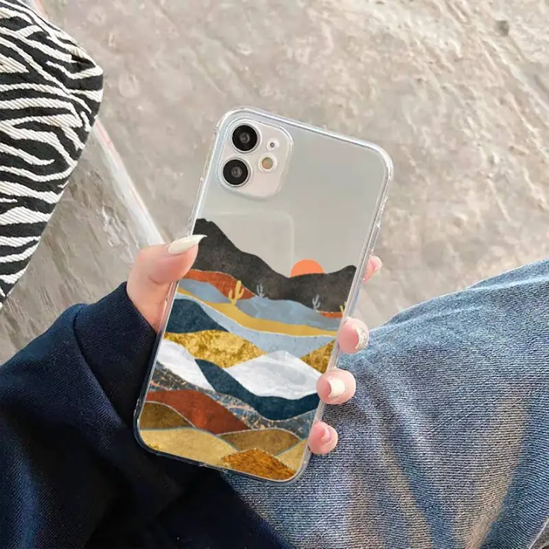 

Mountain Marble Moon Phone Case For iphone 12 11 8 7 6s 6 5 5s 5c se plus mini x xs xr pro max Transparent soft