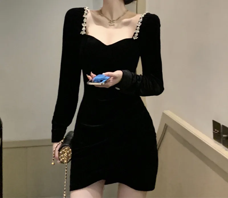 Женская юбка новое французское приталенное черное платье короткая с запахом на