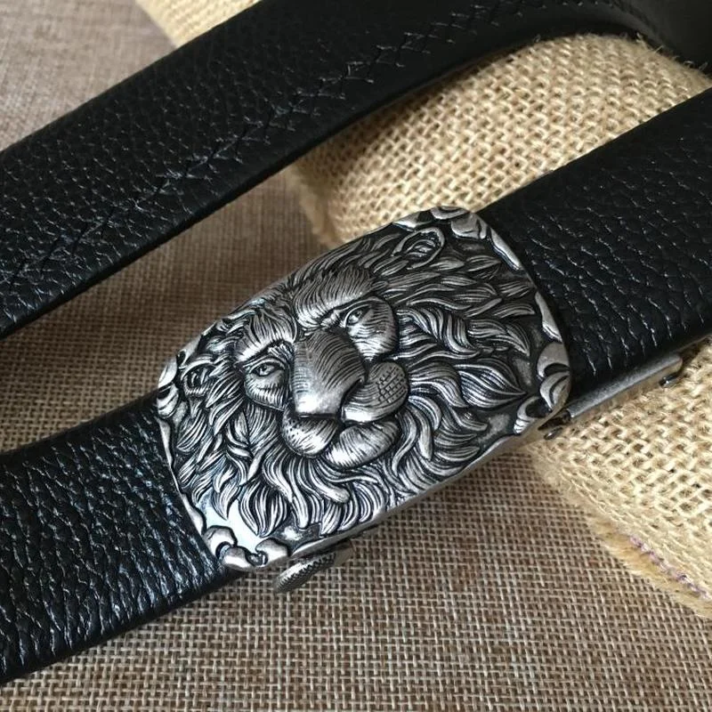 

Fashion Metal Lion Head Men Belt 2021 Non-hole Automatic Buckle Belt High Quality Cowhide Jeans Belt Luxury Brand Belt Ceinture