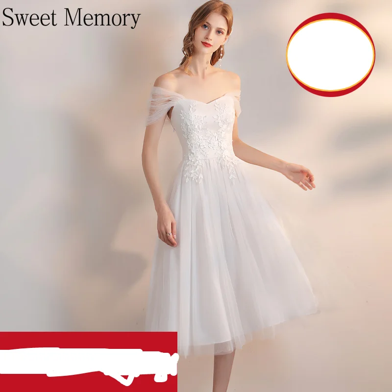 Vestidos de novia cortos J149, blanco y rosa, dulce recuerdo, novia, invitados, fiesta de boda, vestido de tul con encaje, Red de graduación, 2021