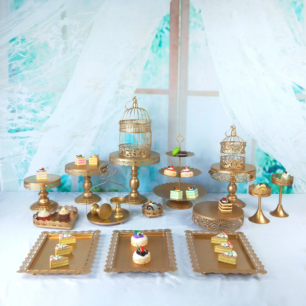Tobs metal gold cake stand set for wedding cup cake holder decorating tools candy bar stand tray suppliers