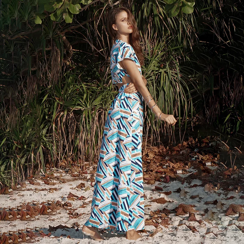 Летнее женское платье 2020 в клетку с цветочным рисунком новый пляжный