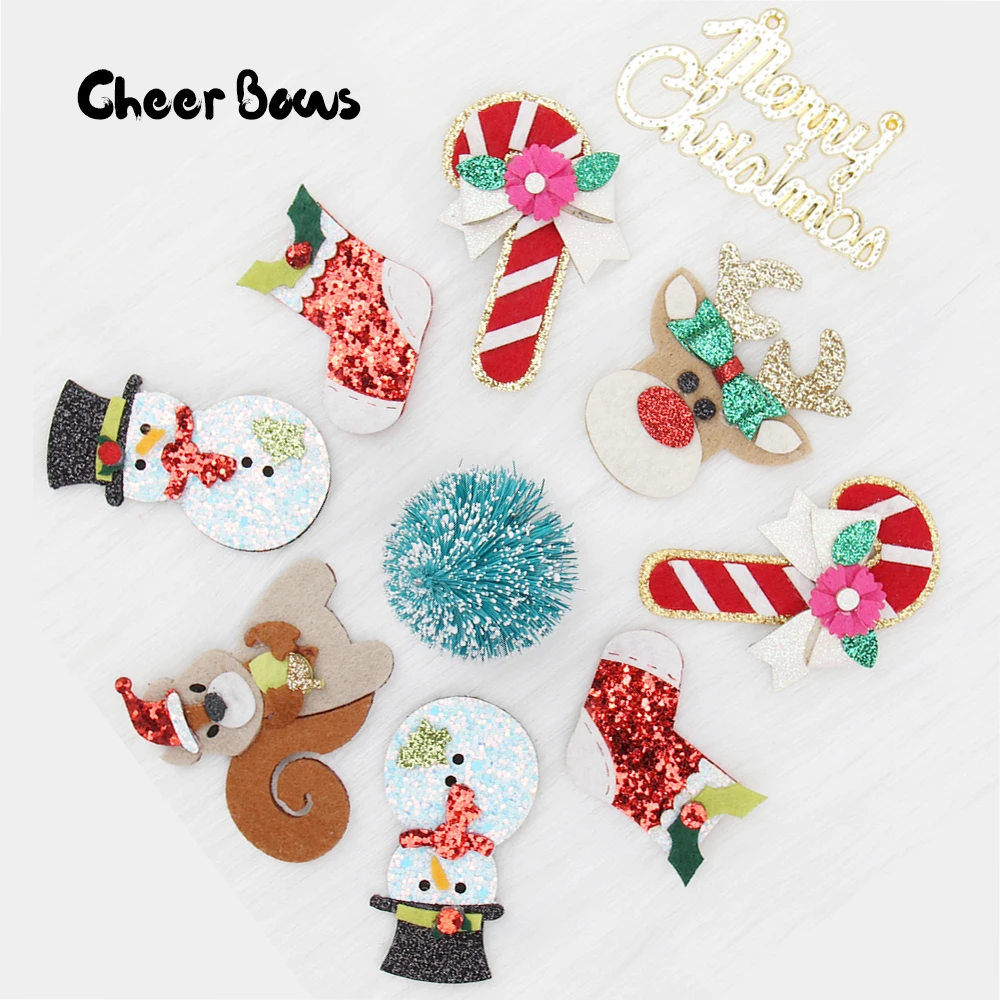 

5pcs Glitter Patches Christmas Felt Reindee Applique Handmade Accessories For Bows Decor Handmade Gifts Making Embellishments