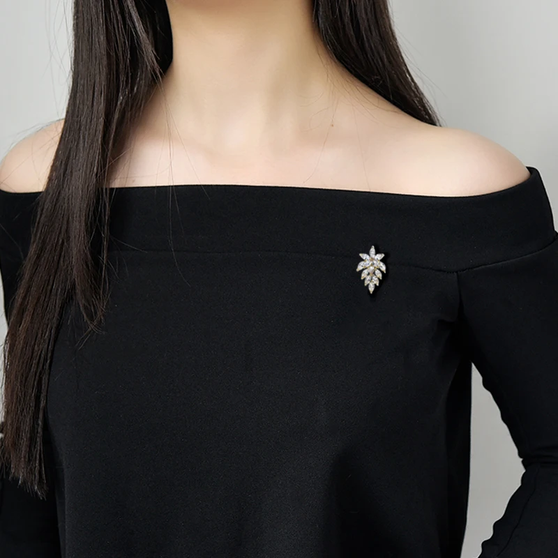 925 Sterling Silver brooch cubic zirconia leaf shape silver gold color fashion for women 2021 black friday deals | Украшения и