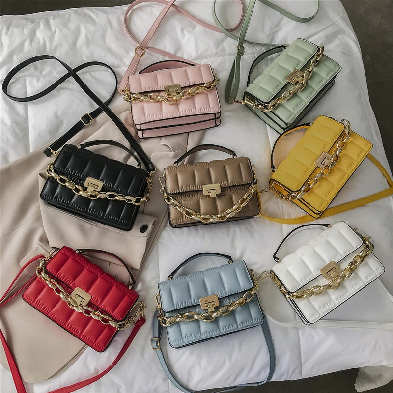 

Women's small cross bag with zipper and zipper, women's PU leather shoulder strap, lapel and unique design chain, 8 colors,
