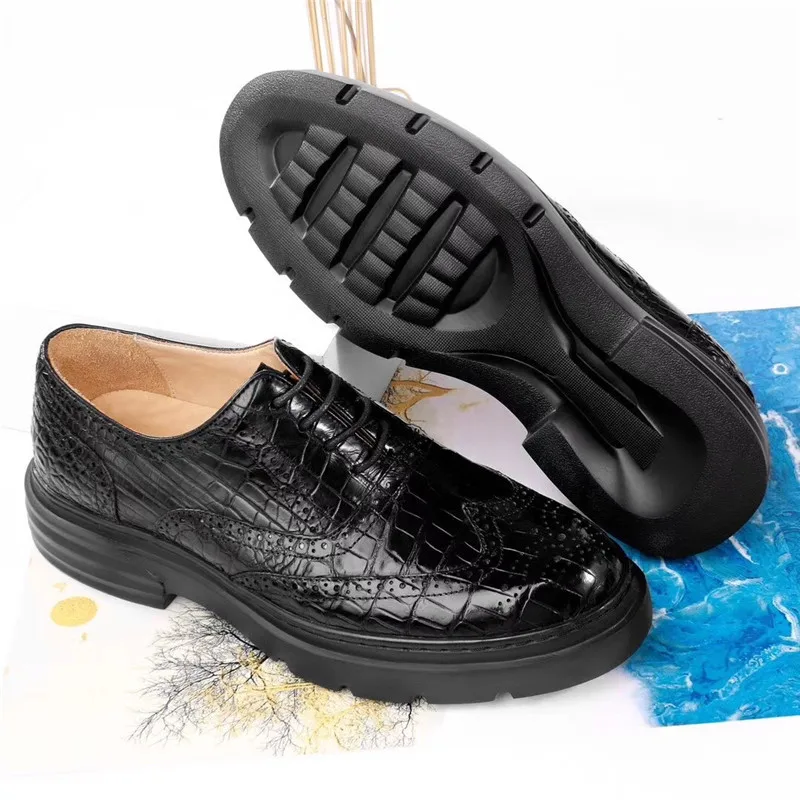 

Business Casual Style Authentic Real Crocodile Belly Skin Men's Dress Shoes Genuine Alligator Leather Male Lace-up Walking Flats