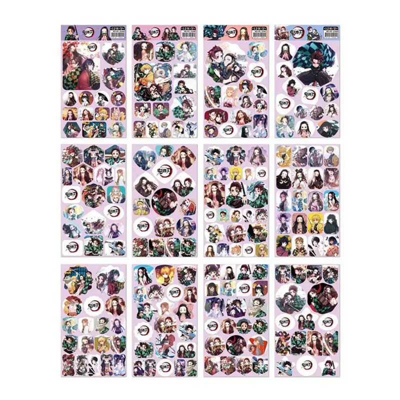

12 Sheets/Set Cartoon Demon Slayer:Kimetsu No Yaiba Stickers Anime Collection Stickers For Laptop Luggage Notebook Stationery
