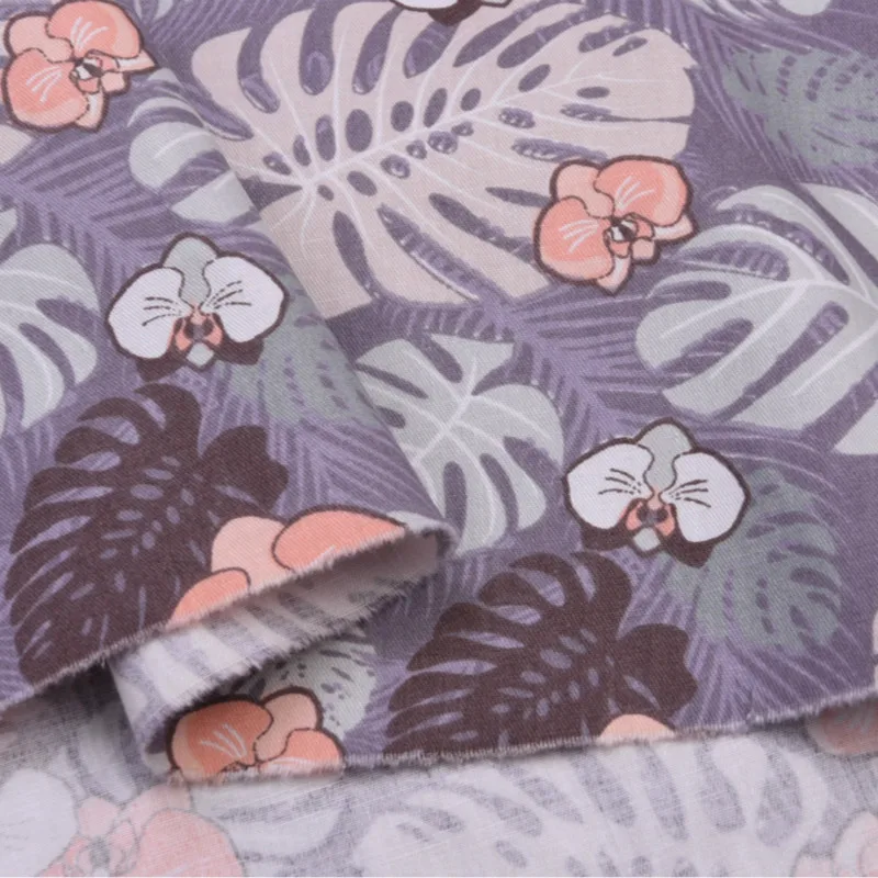 Серый хлопчатобумажный материал с большим принтом листьев ткань для рукоделия