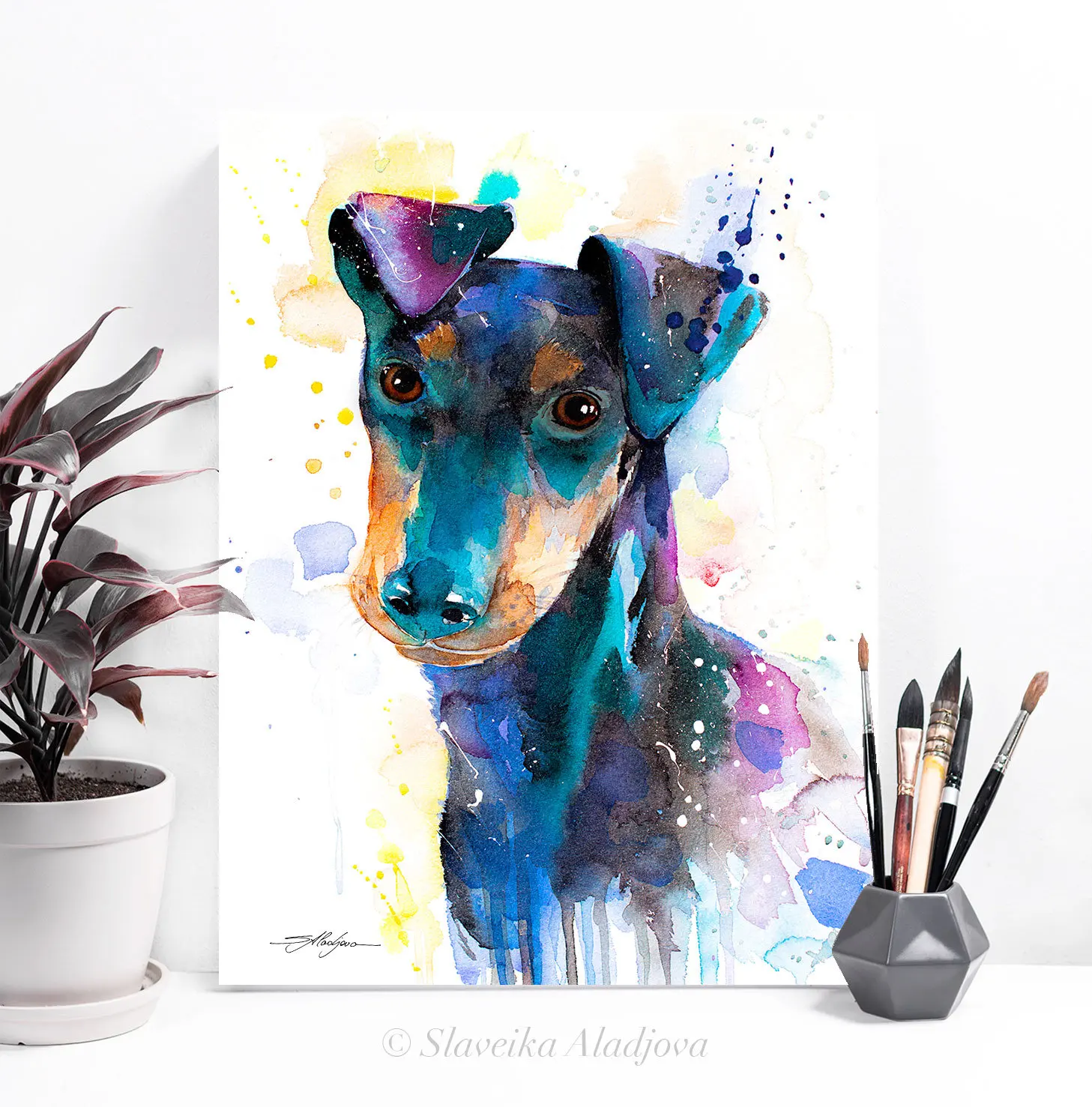 Декоративная картина Манчестерского терьера Slaveika Aladjova, иллюстрация животных для домашнего интерьера, современное искусство собак.