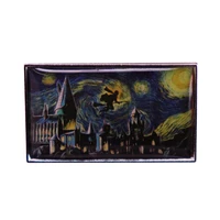 hgwts castle starry night brooch magic wizarding world bookish fans flair addition badge van gogh painting art enamel pin