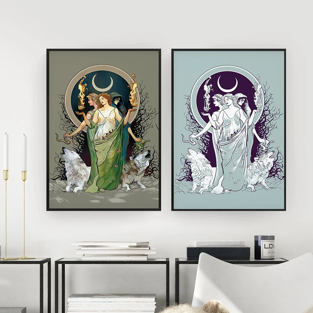 

Moon Hecate Goddess Canvas Poster Mysterious Hecate Witchy Wall Art Print Pictures Modern Living Room Decor Paintings Frameless