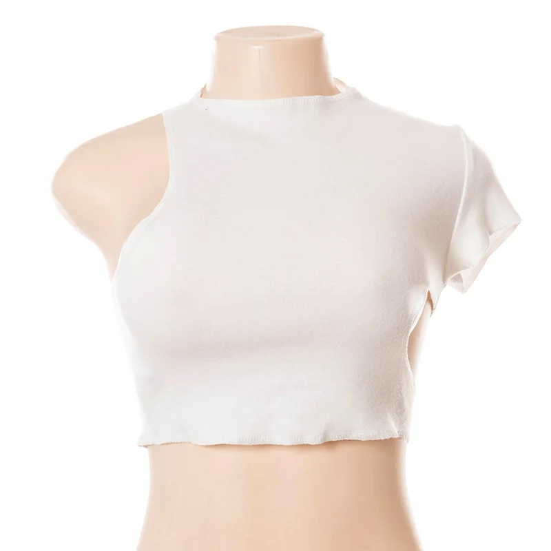 

Irregular Cut Out Crop Top Sexy Summer Clothing for Women 2021 Streetwear Trendy T Shirts White Black C85-AC10