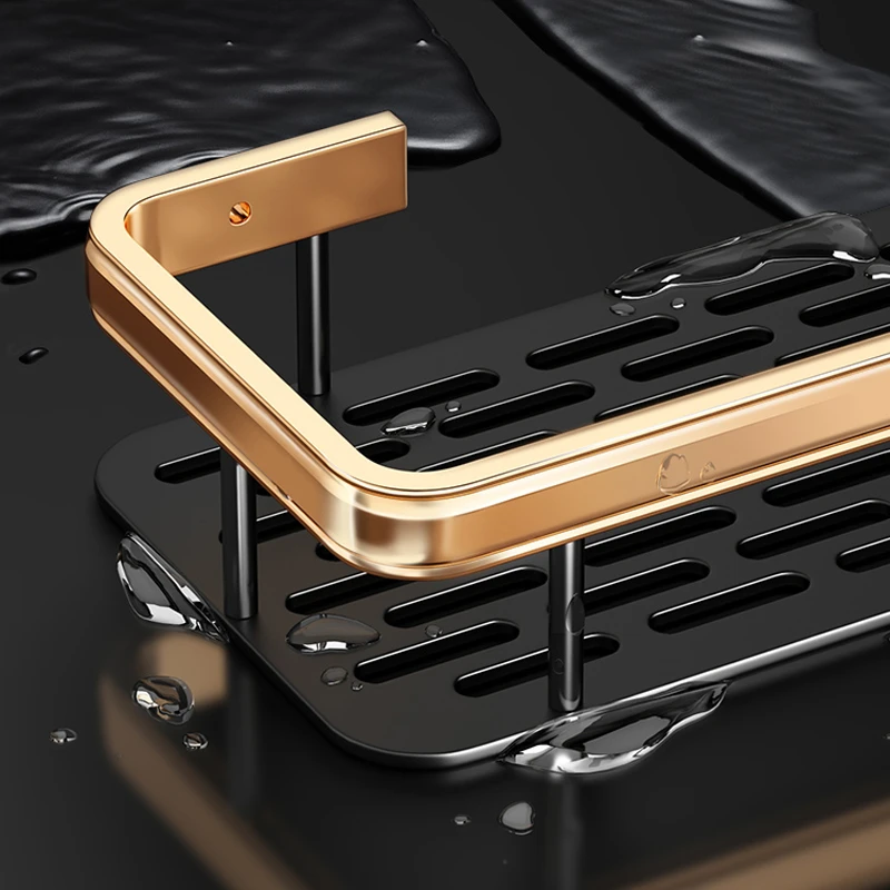 punch free wall mounted gold black bathroom shelf shelves shampoo shower storage rack hook organizer bathroom hardware set free global shipping