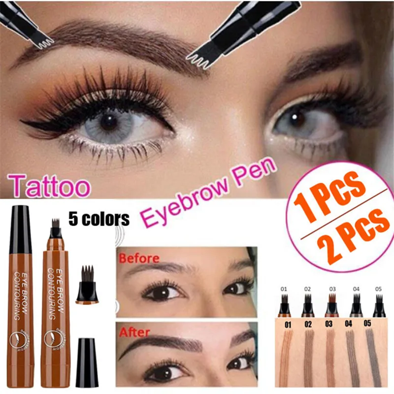 

5 Colors Paint Makeup Eyebrows Microblading Eyebrow Pencil Tint 4 Tip Liquid Brow Tattoo Pen Waterproof Cosmetic Eye brow Liner