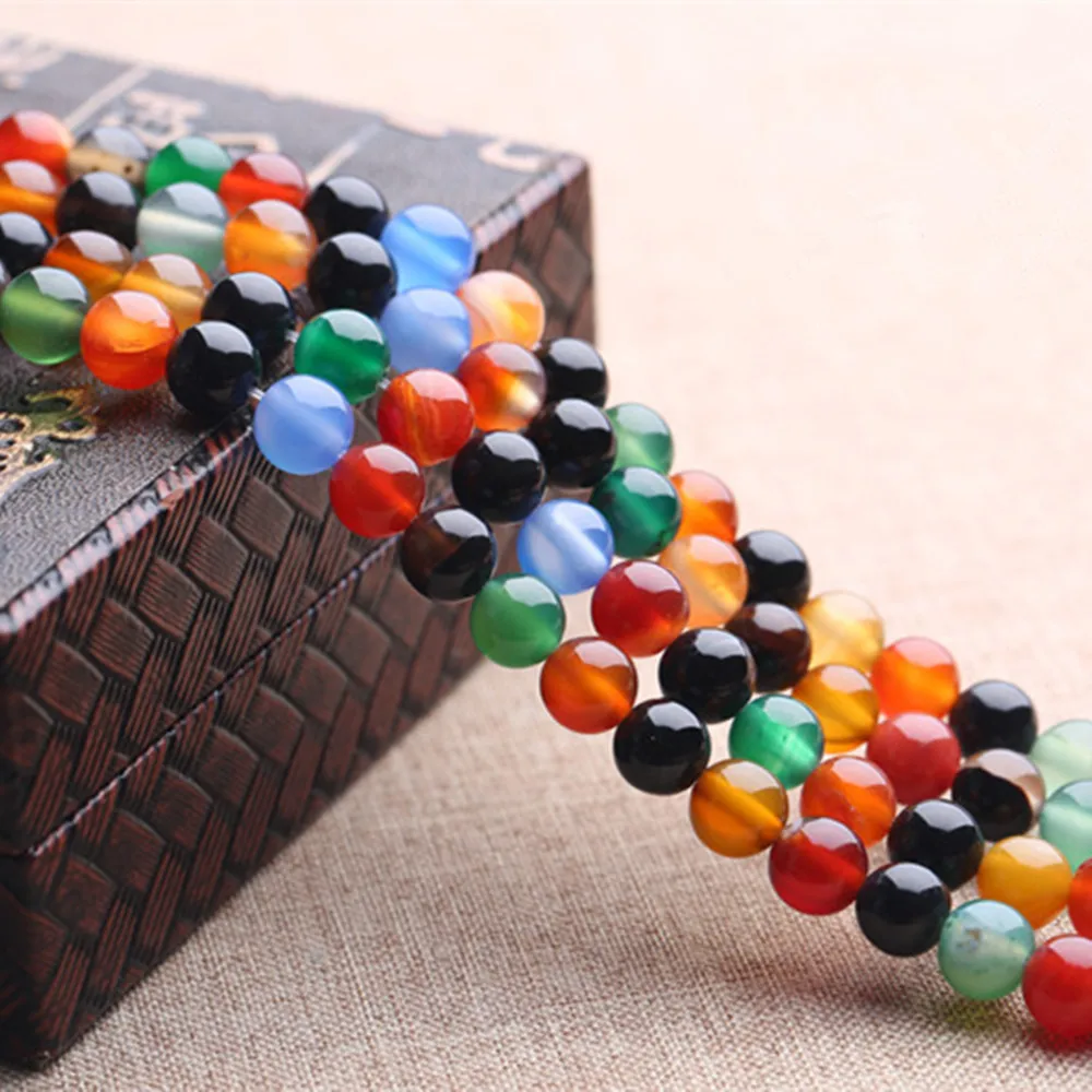 

Grade A Natural Mixed Color Agate Beads 4mm-12mm Smooth Polished Round 15 Inch Strand MN36