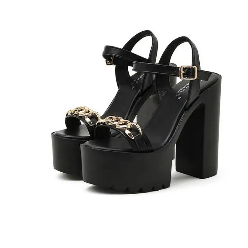 

2021 Sexy Designer Peep Toe Hollow Out Square High Heels Platform Ankle Buckle Party Ladies Shoes Summer Women Gladiator Sandals