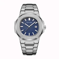 fashion men luxury watch blue dial pp design stainless steel quartz wristwatch luminous hand casual dress clock orologio
