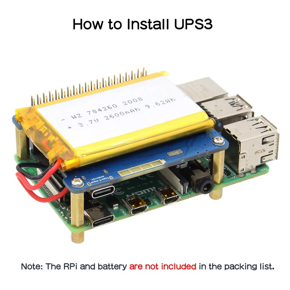 Raspberry Pi 4 UPS HAT 3 с Type-C модуль платы расширения литиевой батареи (без батареи) для Model