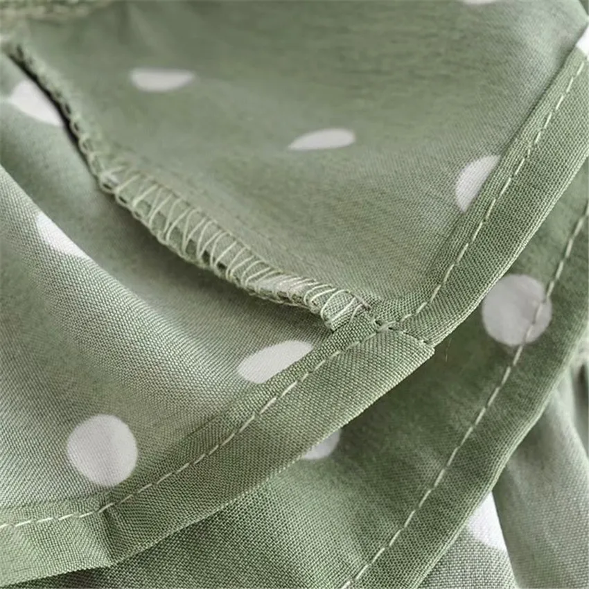 

Tied Rope Ruffles Dress Women's Summer New Bohemian Long Sleeve V-neck Dot Knee-Length Dress Female