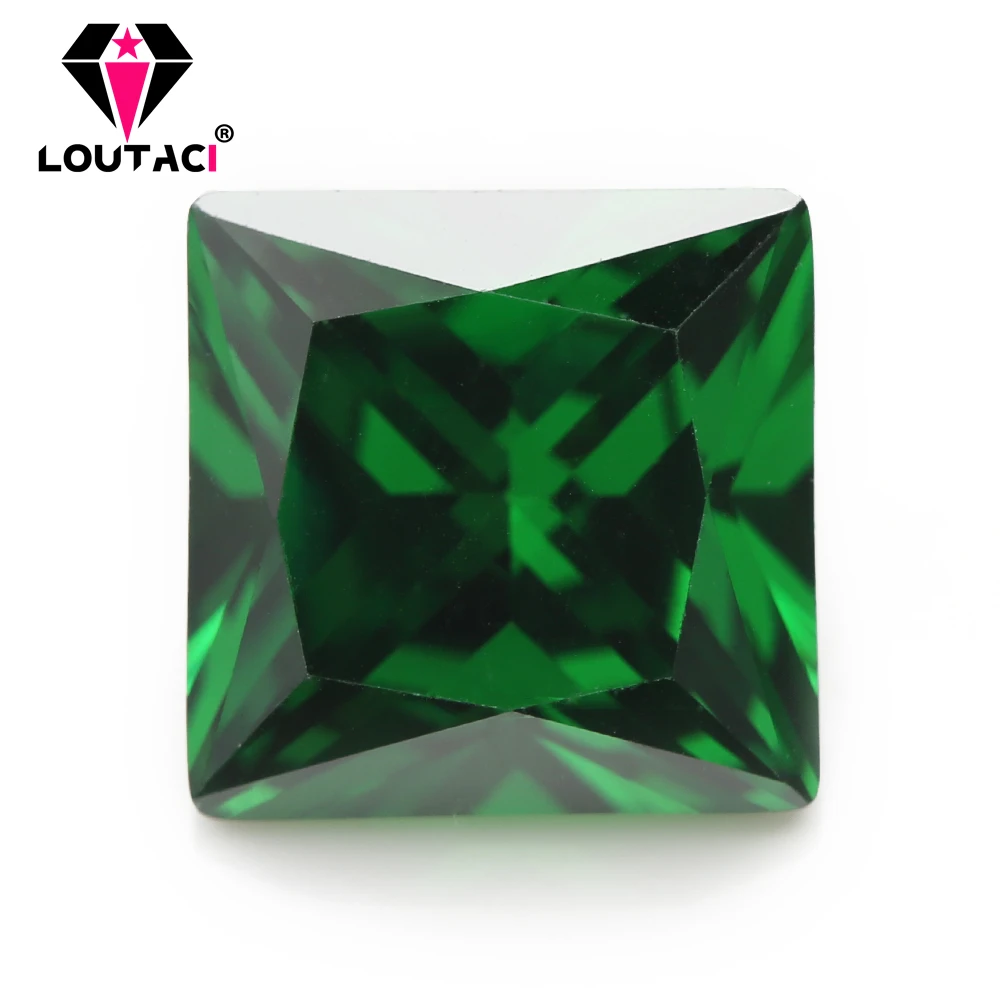 

LOUTACI Women Party Jewelry Gemstone Cubic Zirconia Square Shape Green Color Big Size 10x10-15x15mm