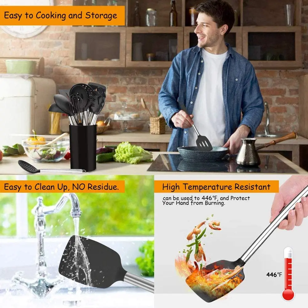 9 шт. кухонная утварь из нержавеющей стали и силикона|Наборы кухонных