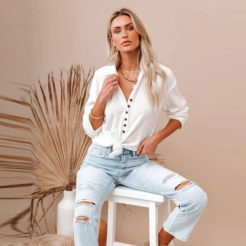 

Autumn Woman Tshirts Long Sleeve plus size Solid color knit single-breasted sweaterk Tops aesthetic Women's Fall Clothing 2021