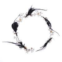 trendy bridal hair accessories black white feather crystal pearl braided hair band headdress forest bride wedding jewelry