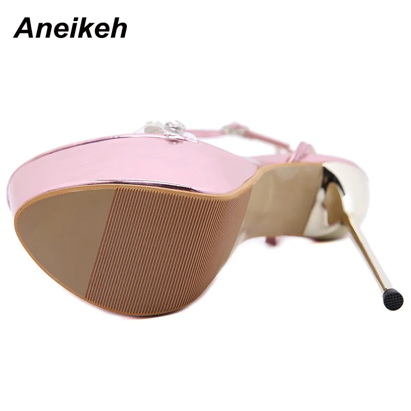 Aneikeh милые женские сандалии 2022 ПВХ с кристаллами пэчворк ремешок на лодыжке